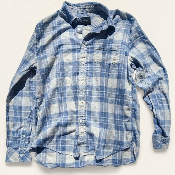 Rails Wyatt faded blue grey plaid button down soft cotton shirt L - Picture 6 of 14